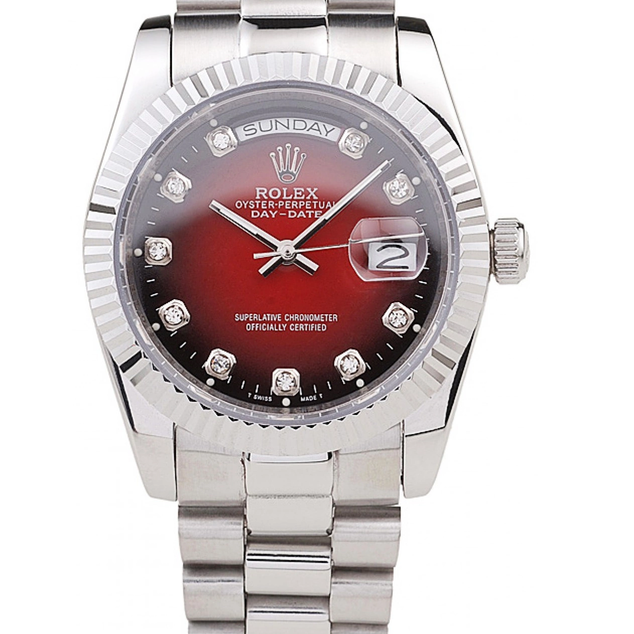 Aaa replica watch Steel Day-Date Stainless Tone Dial Rolex Two Polished Red 0610